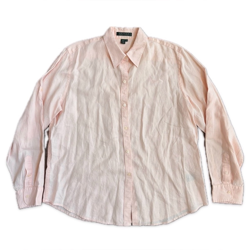 Lauren Ralph Lauren 100% Linen Button Up Shirt Peach Pink Long Sleeve Women’s L